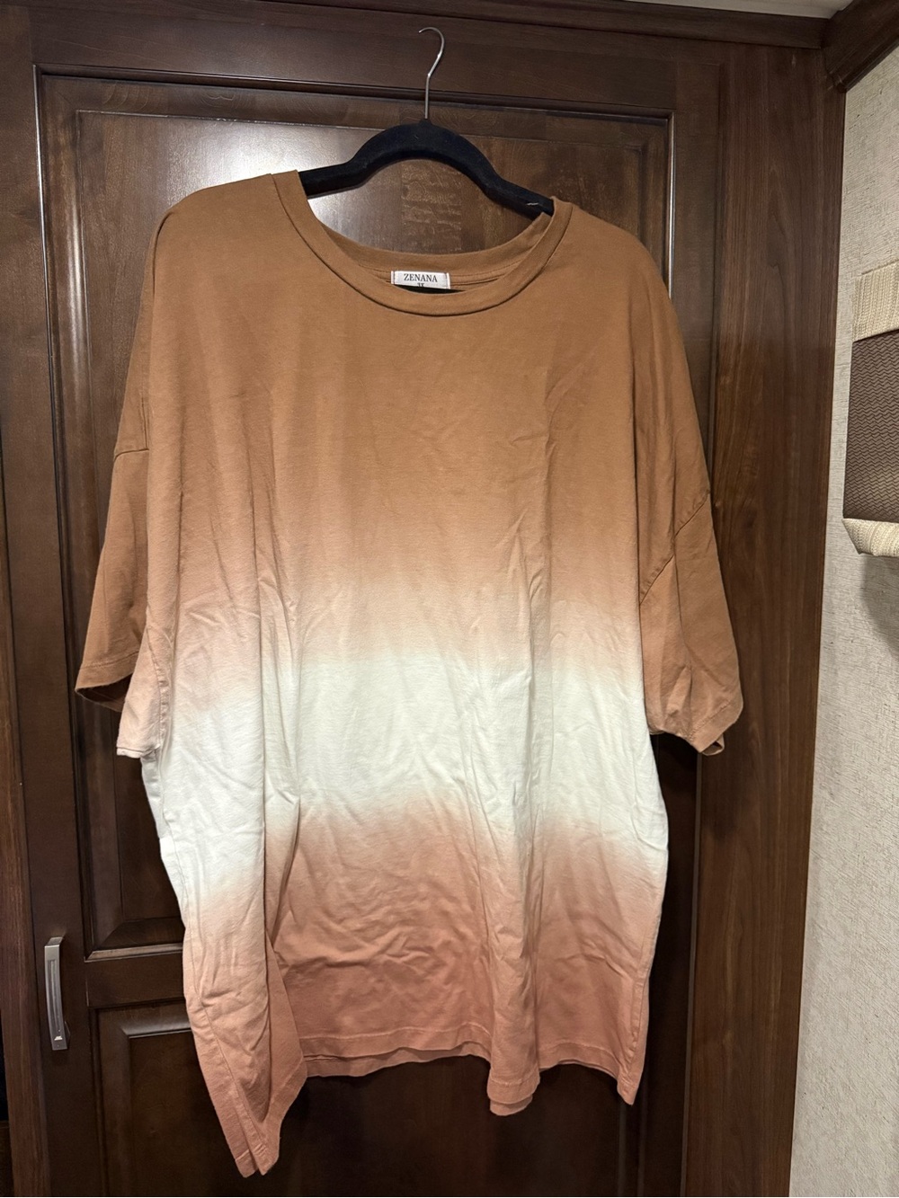 Zenana Outfitters Tan and White Ombre Short Sleeve Crew Tee